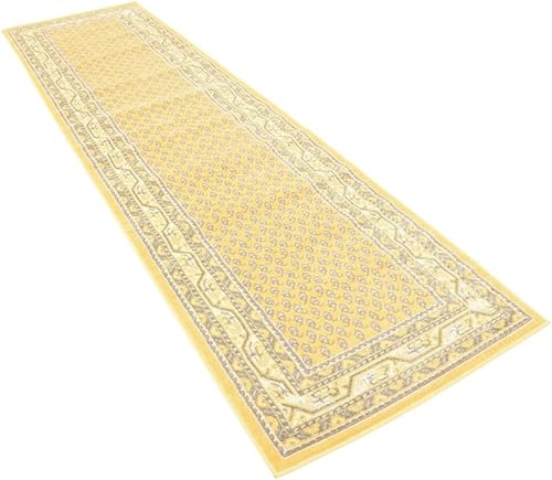 Miniatura 2 de Unique Loom Williamsburg Collection - Alfombra tradicional con borde central de puntos, 2 pies 9 pulgadas x 9 pies 10 pulgadas, color amarillogris