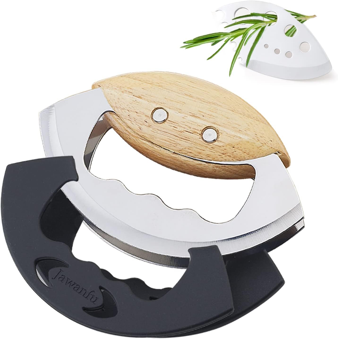 Mezzaluna Salad Chopper Tools with Protective Cover, Super Sharp Handheld Double Blade Chopping Knife, Stainless Steel Rocker Knife for Salad, Vegetable Mincing