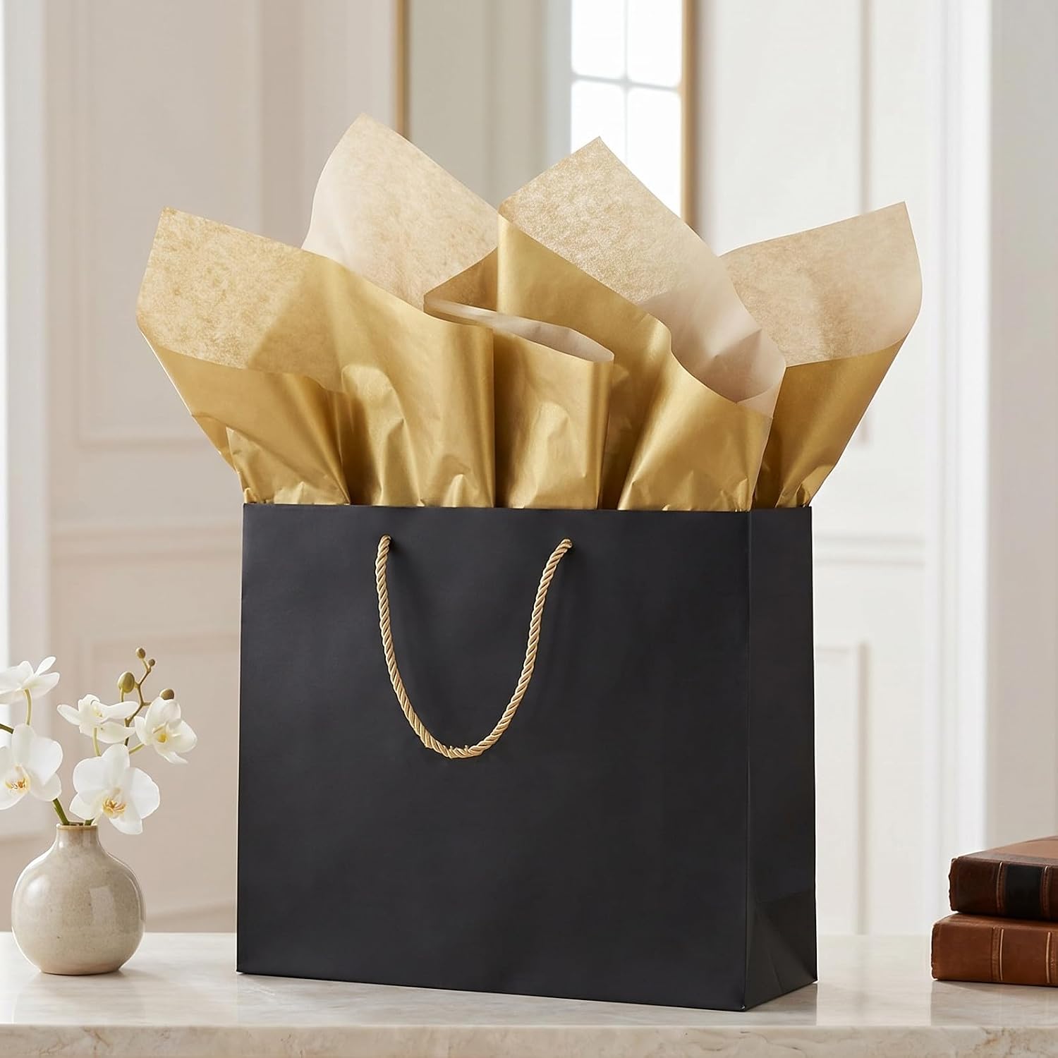 OSALADI 100pcs Gold Tissue Paper for Wrapping 50x35cm Thin Paper Sheets with Elegant Shine and Airy Lightness, for Gift Wrapping, Party Decorations, and Craft Projects