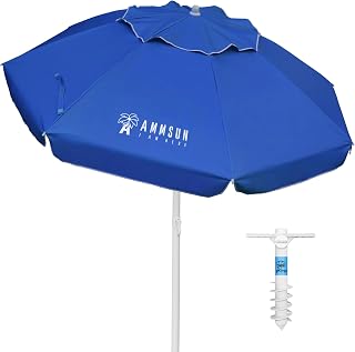 AMMSUN 6.5 ft Heavy Duty Beach Umbrella for Sand with tilt Air Vent Sun Shelter, UV 50+ Protection Outdoor Sunshade Umbrellas and Parasols with Carry Bag for Patio Garden Beach Pool with Sand Anchor