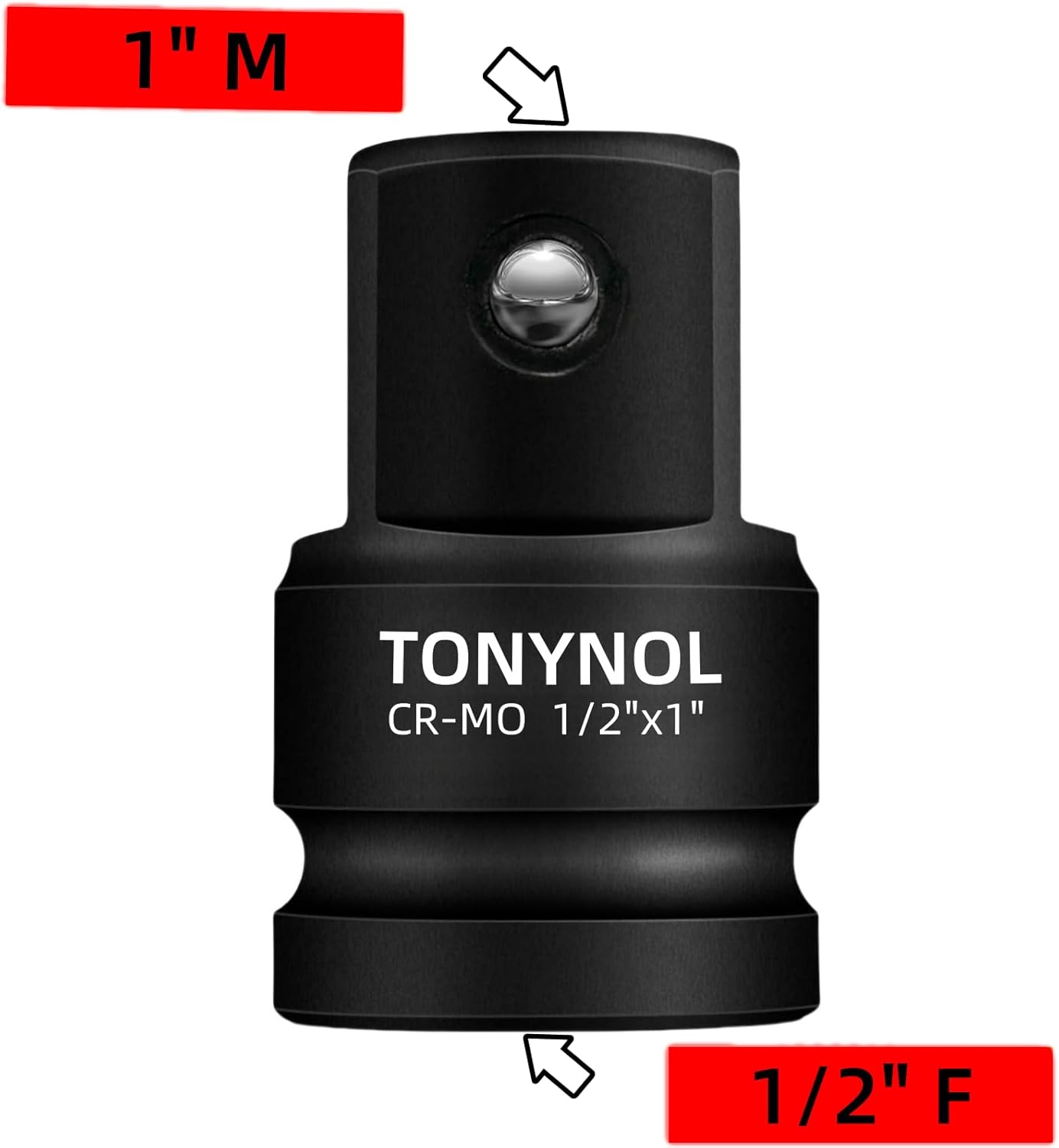 TONYNOL Impact Socket Adapter 1/2" F to 1" M,Cr-Mo Steel, Enhances Impact Driver Conversions, For Auto and Construction Use.