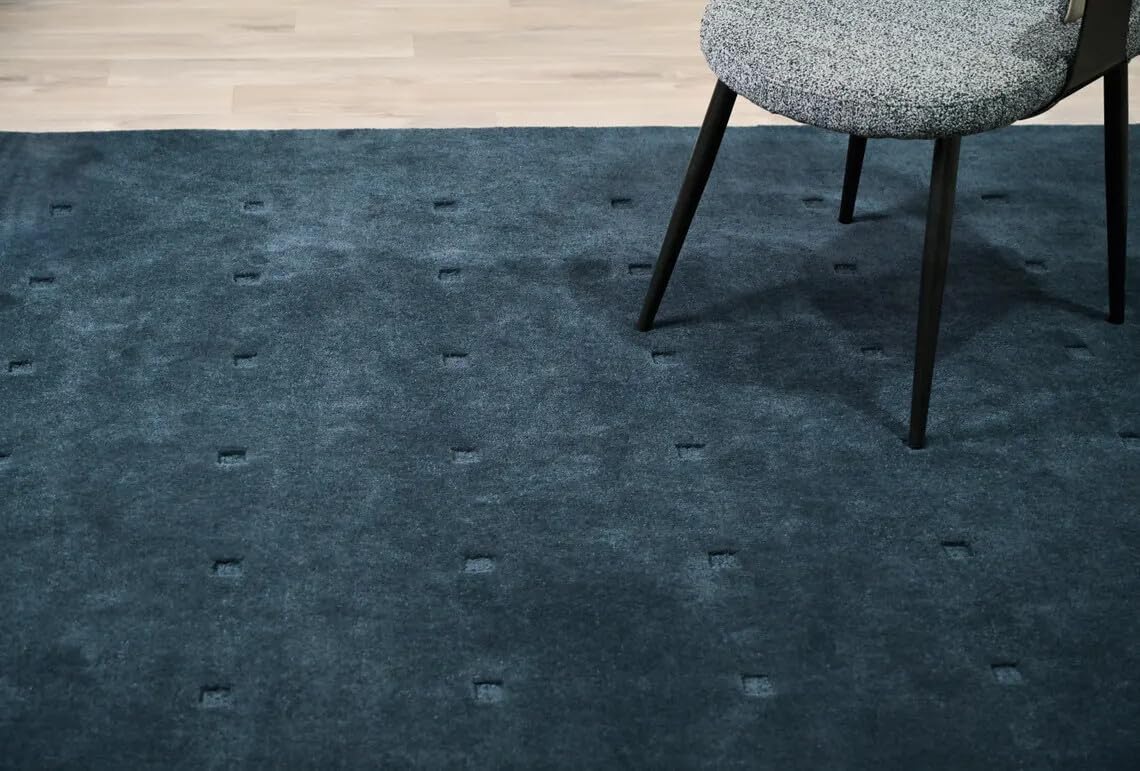 Hand Tufted Deep Teal Wool Area Rug Modern Minimal Grid Pattern Living Room Carpet 8.0x10.0 Blue