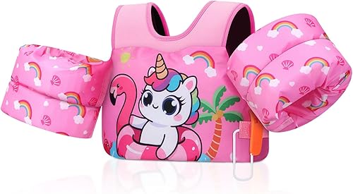 Vista 30 de MoKo - Chaleco de natación para niños entre 20, 30, 40 y 50 libras, banda para los brazos bonita con caricaturas, para piscina o deportes acuáticos