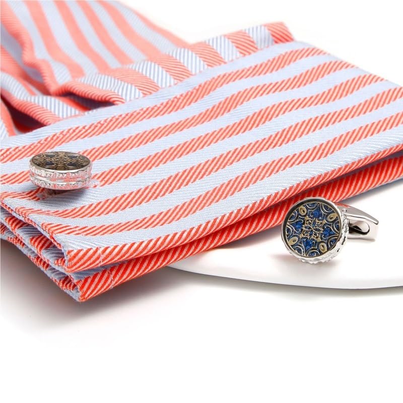 Gemelli Rotondi retrò in Rame E Argento con Motivo Color Oro Francese, per Camicia, per Matrimoni, Feste E Anniversari