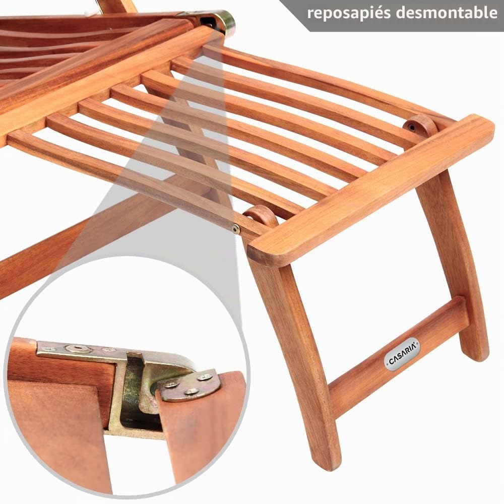CASARIA Tumbona de Madera con Cojin Plegable Resistente Intemperie 160kg Respaldo Ajustable
