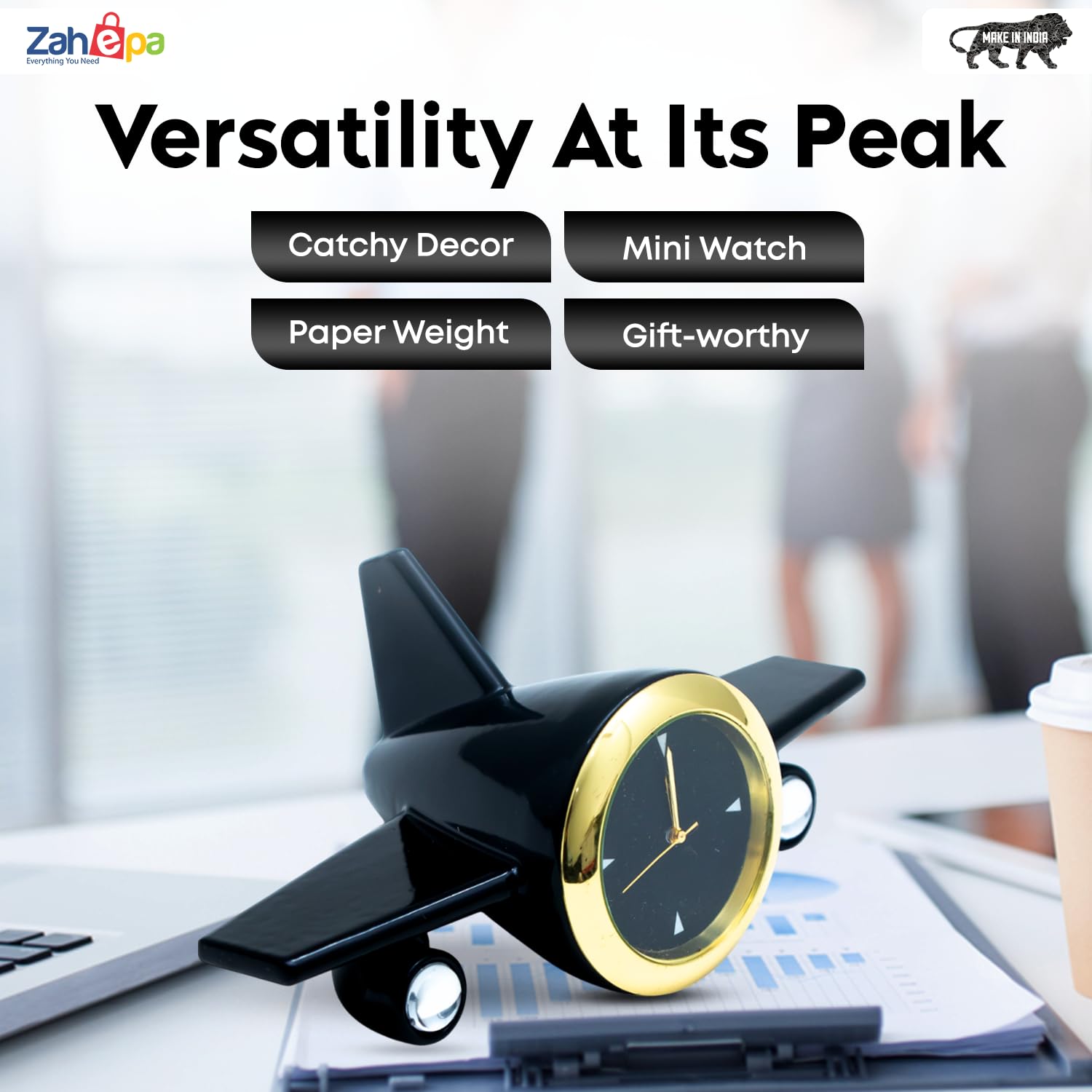 ZAHEPA Metal Aeroplane Miniature Analog Table Clock | Retro Aircraft Model Desk Watch for Office & Study Table | Stylish Home Decor Gift for Living Room | Corporate Gifting Idea (Black) 1