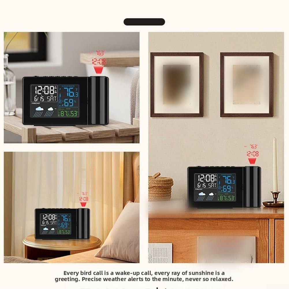 Wetterstation Funk Outdoor Digital Projektion Wecker Thermometer Innen Hygrometer Temperaturvorhersage