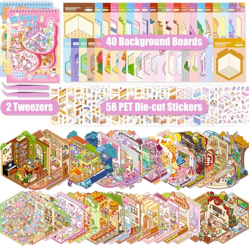 40 Sets Sticker Scene Books 3D House Sticker Therapy Book for Adults Kids
