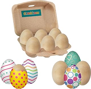 Chochkees Easter Unpainted Wooden 2.3" Inch Eggs, 6-Pack, Perfect for Easter Crafts, Décor and Egg Hunts in Carton