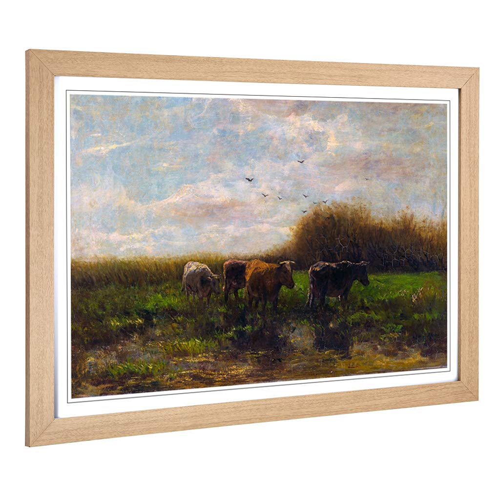Big Box Art Framed Print of Willem Maris Cows Design | Wall Art Picture | Home Decor for Kitchen, Living, Dining Room, Lounge, Bedroom, Hallway, Office, Oak, A2 / 24.5x18 Inch / 62x45cm