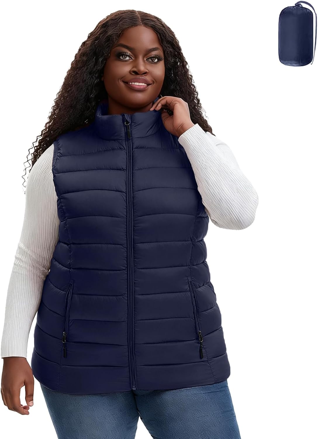 Women's Plus Size Packable Puffer Vest 1X-6X Lightweight Water-Resistant Hooded Quilted Puffy Vest