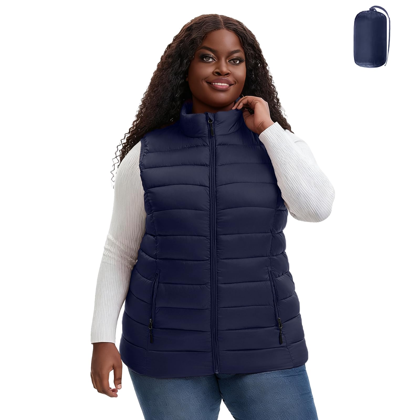 HHE Plus Size Women's Packable Puffer Vest 1X-6X Water-Resistant Quilted Puffy Vest (Exclusively for Plus Size)