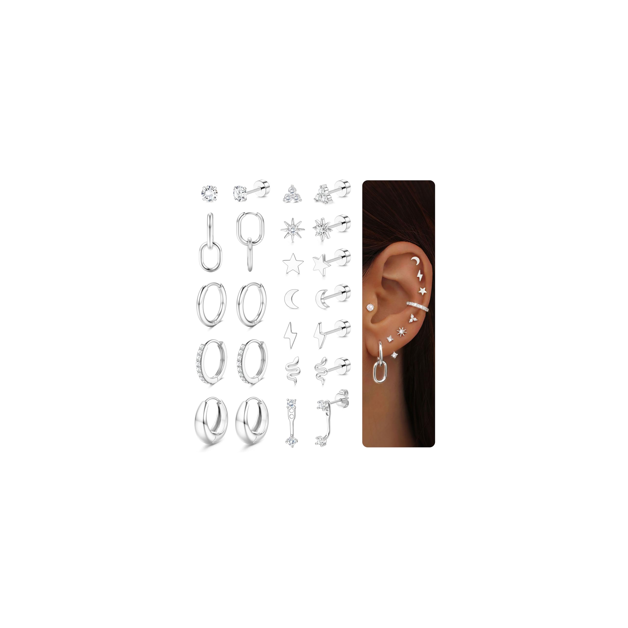 Dochais 12 Paires Boucles d'Oreilles Femme Acier Chirurgical 316L Or Argent Hypoallergéniques Boucles d'Oreilles Créoles Petites Lot Boucle d Oreille Helix Cartilage Conch Piercing Oreille Bijoux