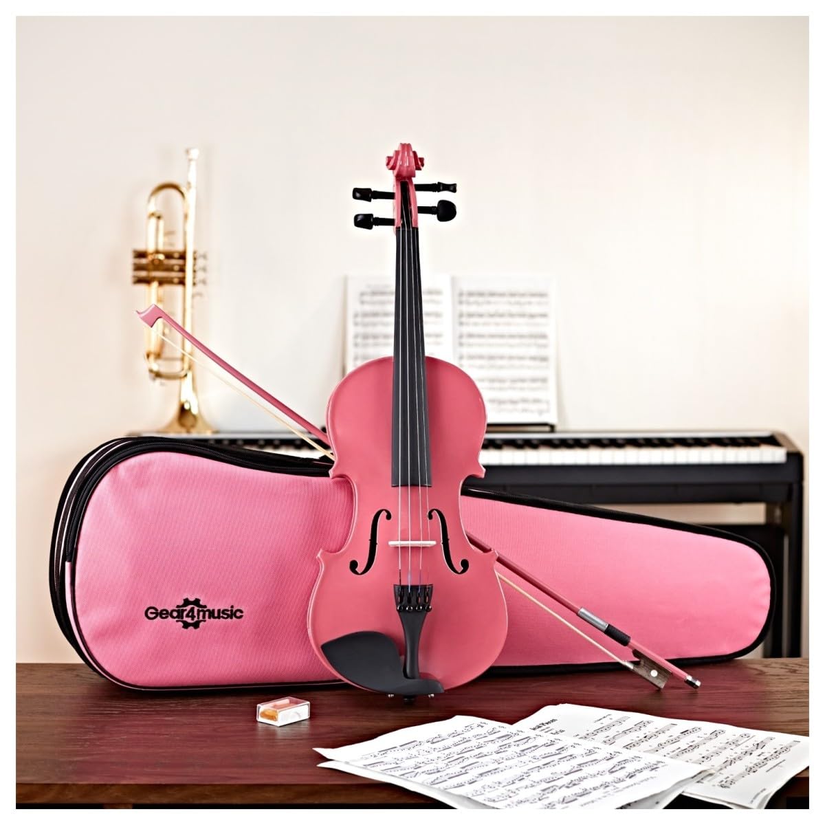 Violín de Estudiante 3/4 de Gear4music, Rosa | Para Principiantes de 9-12 Años, Maderas de Calidad, Clavijas Finas para una Afinación Rápida y Estable, Arco y Estuche