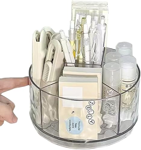 Miniatura 8 de Soporte giratorio para lápices, organizador de escritorio con diseño de múltiples compartimentos, solución de almacenamiento elegante y funcional