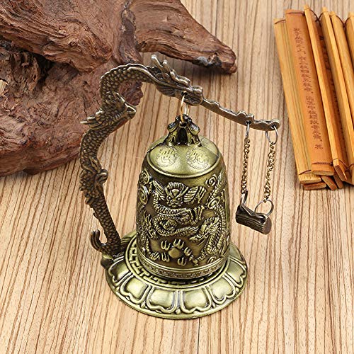 Vintage Small Dragon Bell,Fengshui Vintage Style Bronze Lock Carved Dragon Tibet Buddhist Bell,Buddhist Bell Bronze Good Luck Bell Geomantic for Meditation Altar Decoration - Image 2