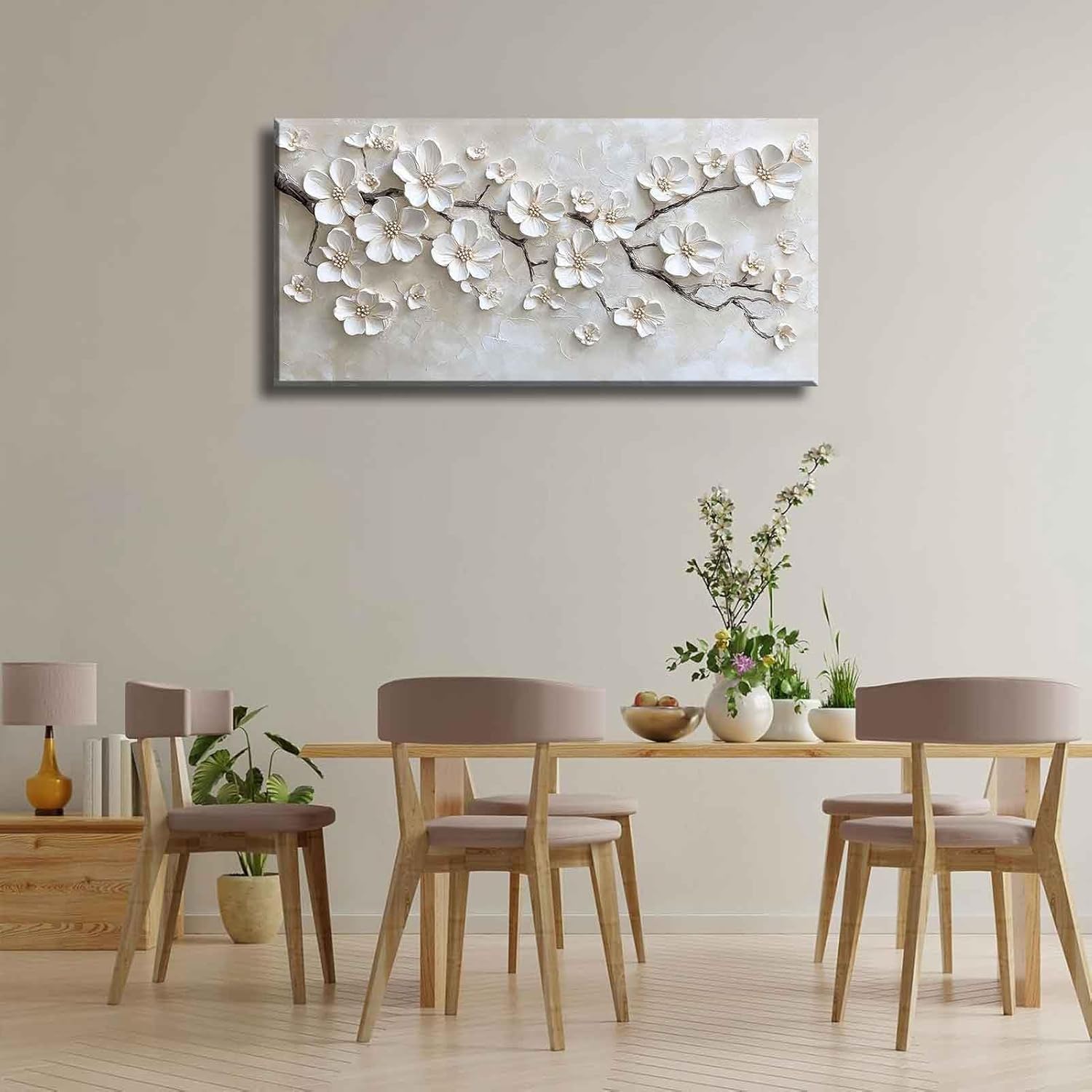 Large White Flower Canvas Wall Art 3D Texture Plant Floral painting Decor Pictures Minimalist Botanical Magnolia Posters Prints for Living Room Classroom Bedroom office corridor Decoration