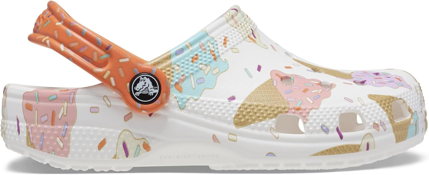 Crocs Unisex-Child Classic Seasonal Print Clogs, White/Multi, 4 Toddler
