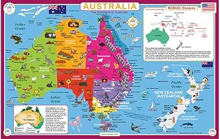 Tot Talk Australia Educational Placemat for Kids – Made in USA – Durable, Double-Sided, States & Territories, Capitals, Natural Wonders, & Bonus: Oceania – Waterproof Wipeable, 17.5” x 11.5”