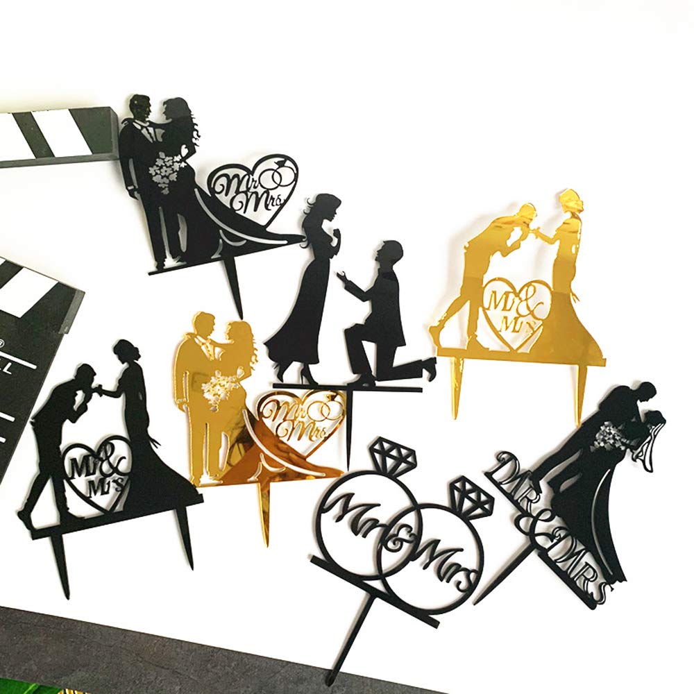 Juland Acryl Cake Topper Set - 10 Stück Gold & Schwarz Für Hochzeit & Geburtstag