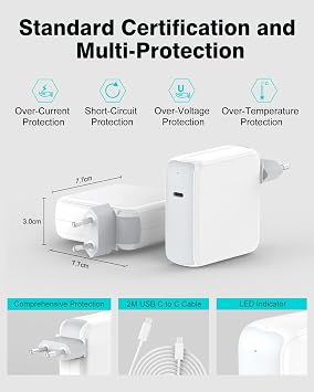 96W USB C Fast Charger Compatible with MacBook Pro 16/15/14/13 Inch, MacBook Air 2020/2019/2018, 2024 iPad, Type C Fast Power Supply, USB C Charging Cable 5A/100W