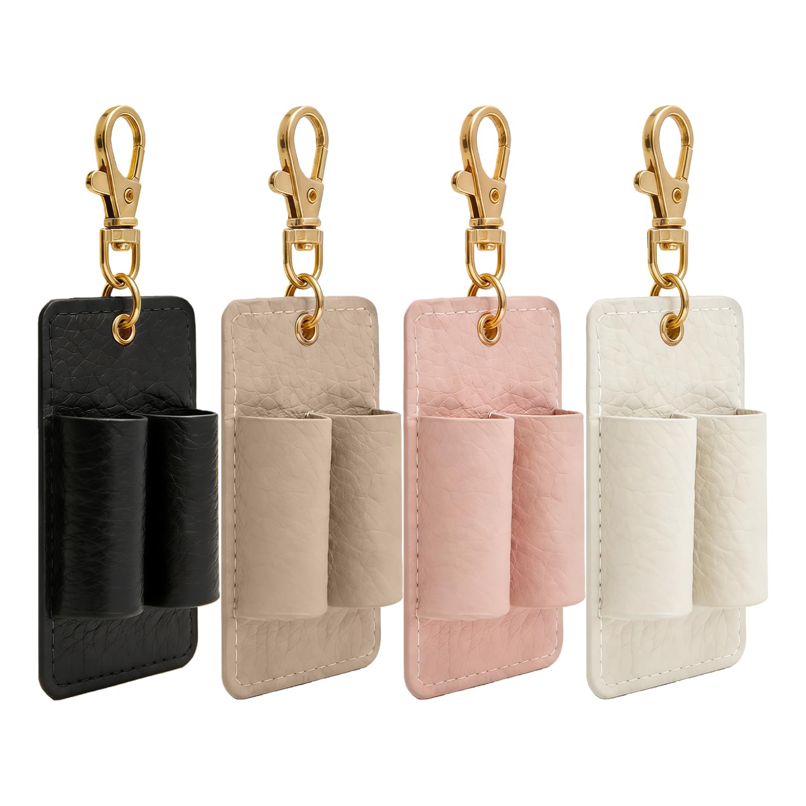 Lezevn 4 Pcs Double Hole Leather Pen Holder Lanyard Pen Holder for Teachers Nurses Students Office Daily Use (Black White Pink Beige)