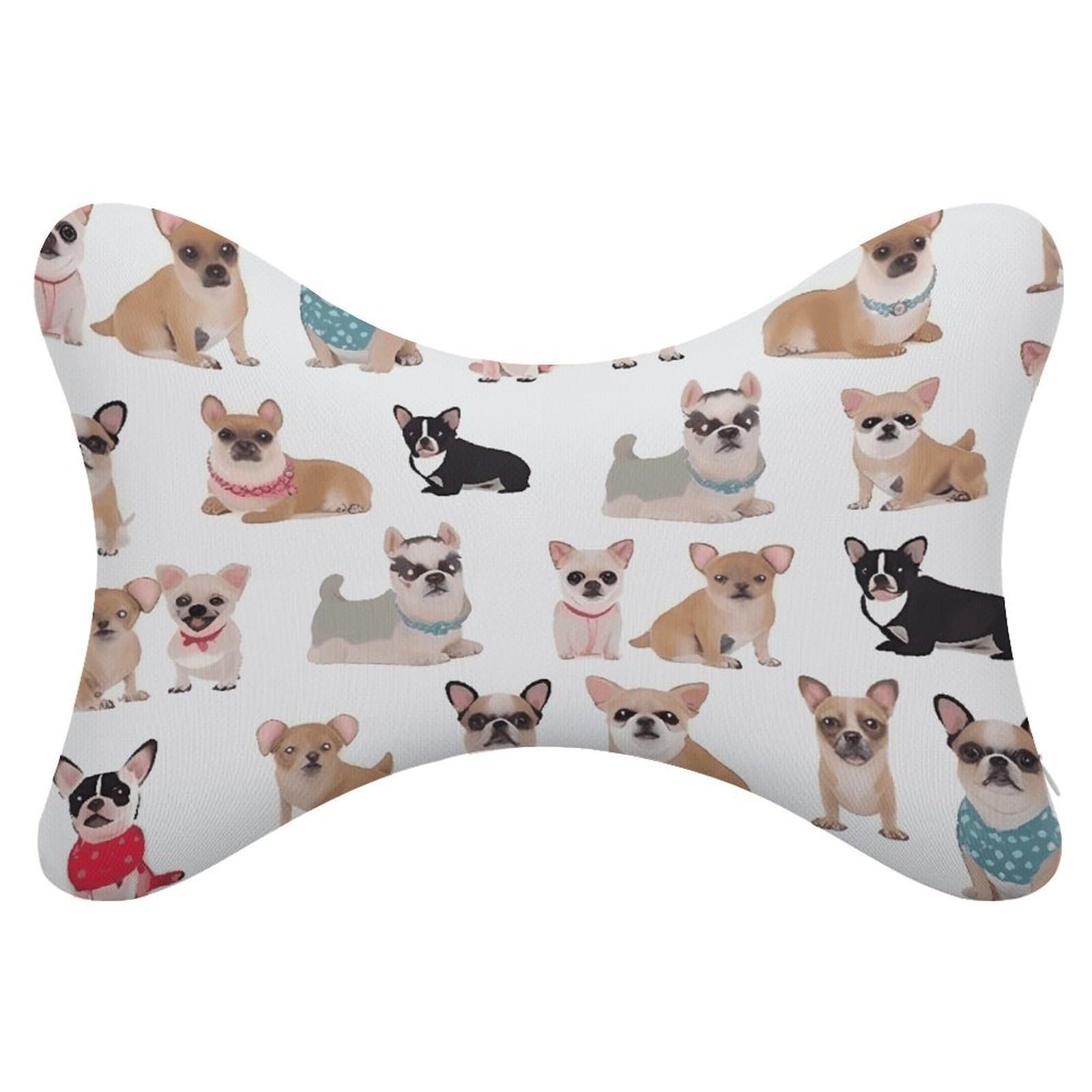 FekiLoot Cute Chihuahua Pug Pattern Car Headrest Set of 2,Softness Memory Foam Car Neck Pillow with Breathable Removable Cover Car Neck Support Pillow Ergonomic for Driving, Office