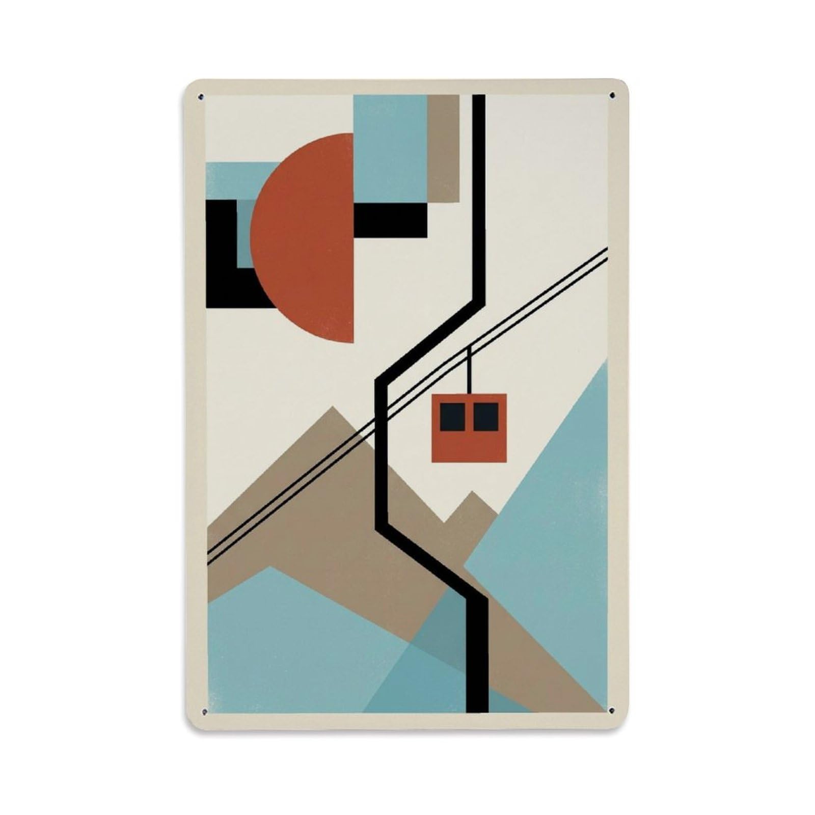 Mountain Cable Car Bold Color Forms Cream Background Metal Tin Sign Plaque Wall Decor for Cafe, Man Cave, Club Bar, Office, Home Garden Round Metal Poster 8x12Inch