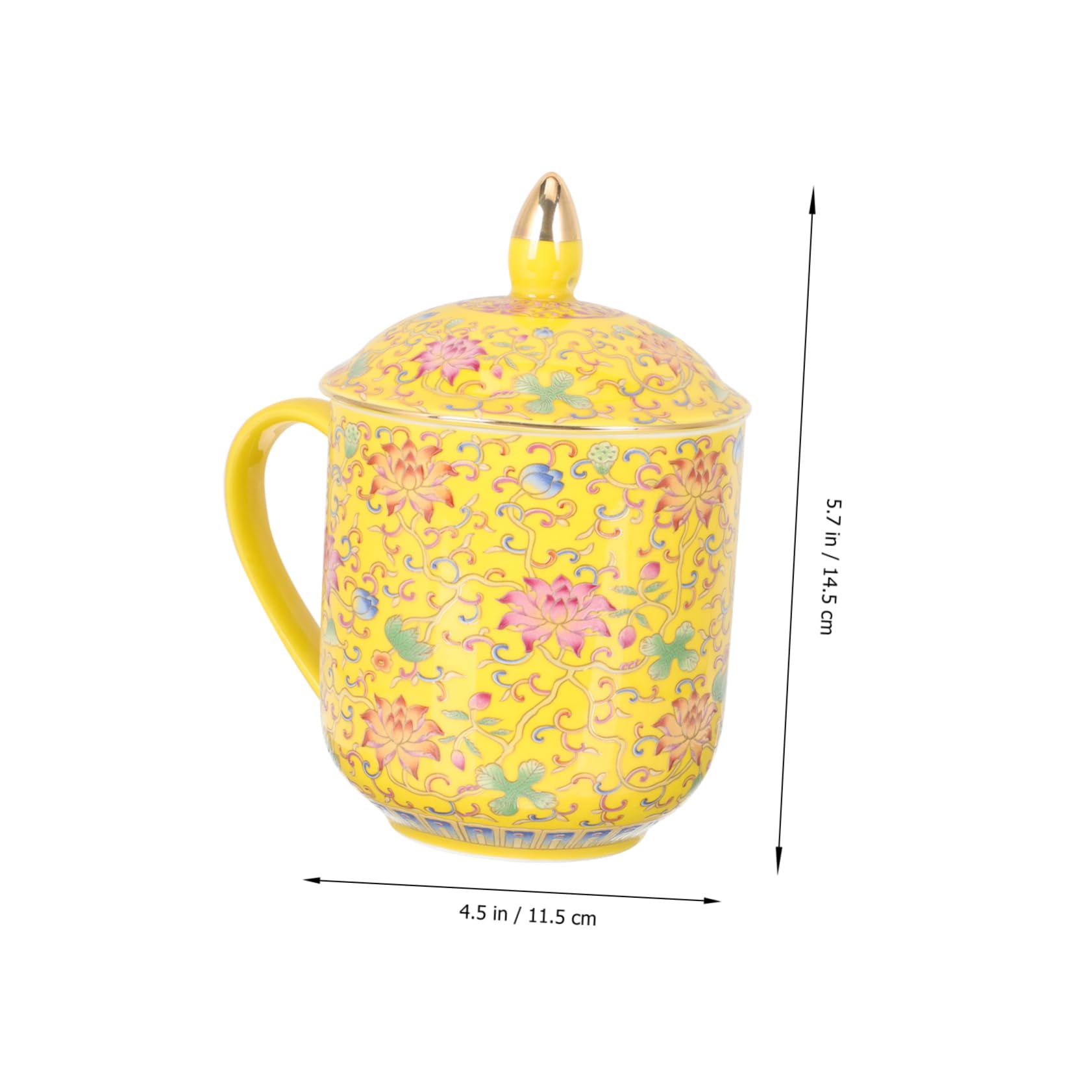 DECHOUS Teebecher mit Teesieb und Deckel aus Gelber Keramik Japanischer Tee Ei Becher im Klassischen Retro Stil Geeignet für Büro und Restaurant zum Aufbrühen von Losem Tee