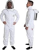 Beekeeping suit by Forest Beekeeping | Suitable for Beginner and Commercial Beekeepers | White Cotton Coverall with Hood | Brass zippers | Thumb Straps | 12 inch leg zippers (2XL)