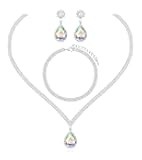 chaoyite Elegant Silver Crystal Wedding Necklace Earrings Bracelet Jewelry Set for Women Brides Bridesmaids Prom Party Costume Accessory Bridal Jewelry