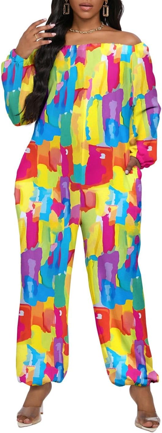 HBQ Women's Casual Loose Jumpsuit Off Shoulder Elastic One Piece Long Sleeve Rompers Outfits With Pockets - Image 2