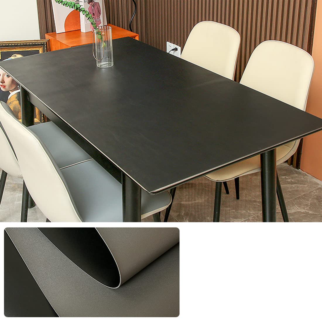 Tovaglia in PU Sottomano per Scrivania Disponibile bifacciale Impermeabile e facile da pulire Nero+grigio scuro Spessore 2mm 90 * 160cm