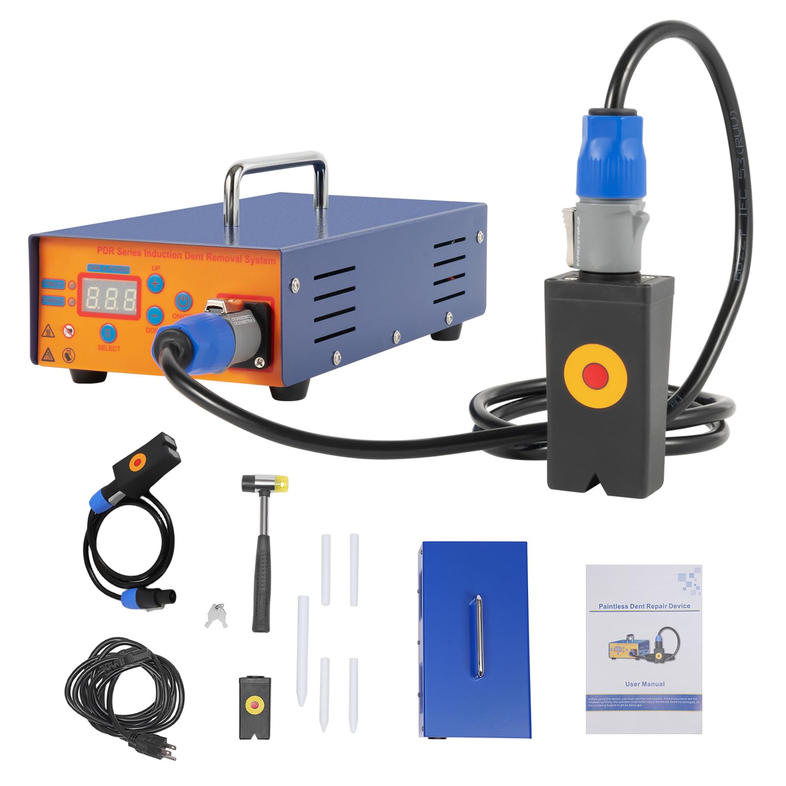 Car Paintless Dent Box Repair, 1380W Smart Inductor Heater Suitcase Tool Magnetic Induction Pro PDR Induction Heater Machine with Digital Screen Dent Remover Tool for Car, Auto Repair Shops