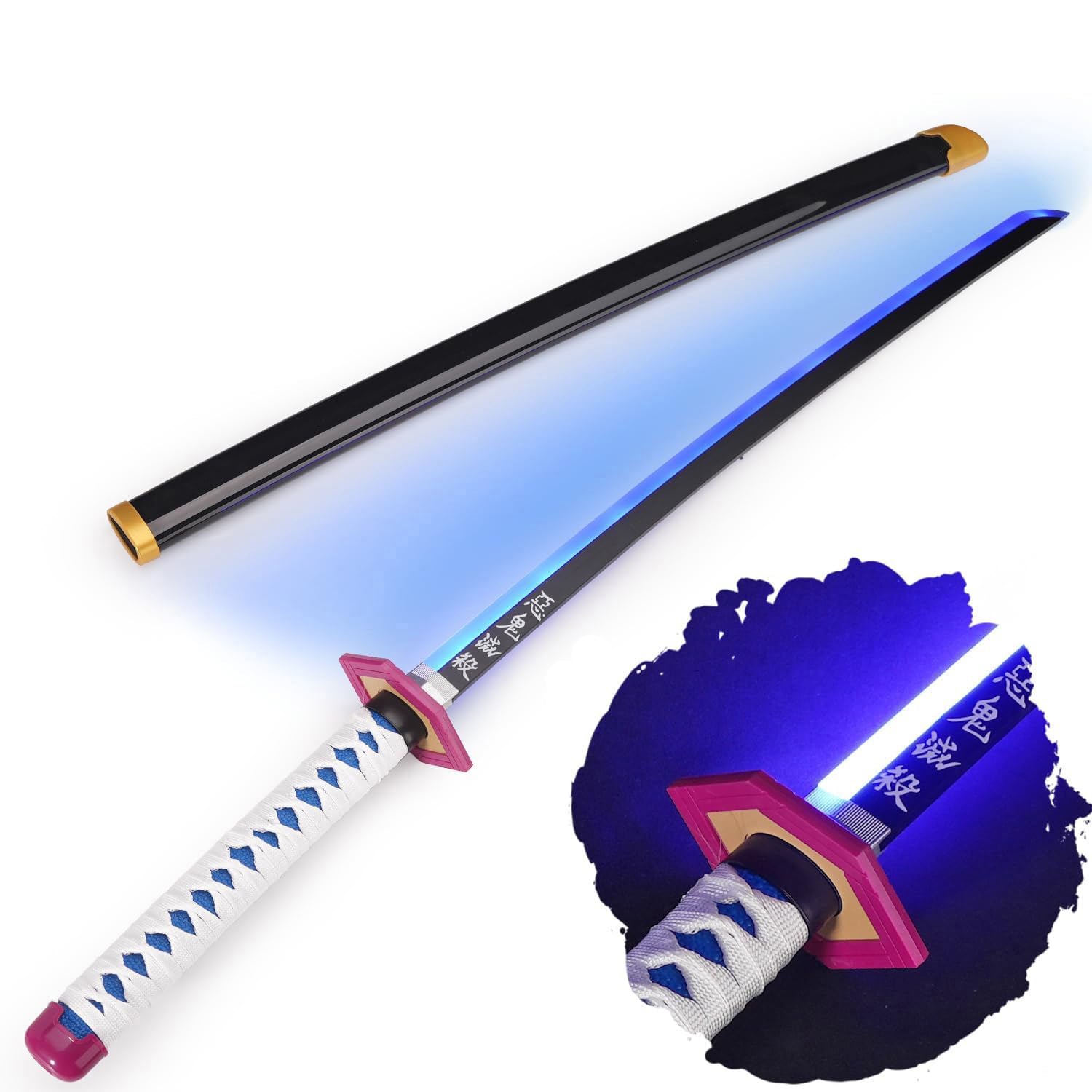 Demon Slayer - Sword, Lightsaber, Lightsaber, Katana LED, Samurai Sword with LED Blade with Sheath, Anime Fans, Anime Cosplay, for Adults and Children (Giyuu Tomioka)