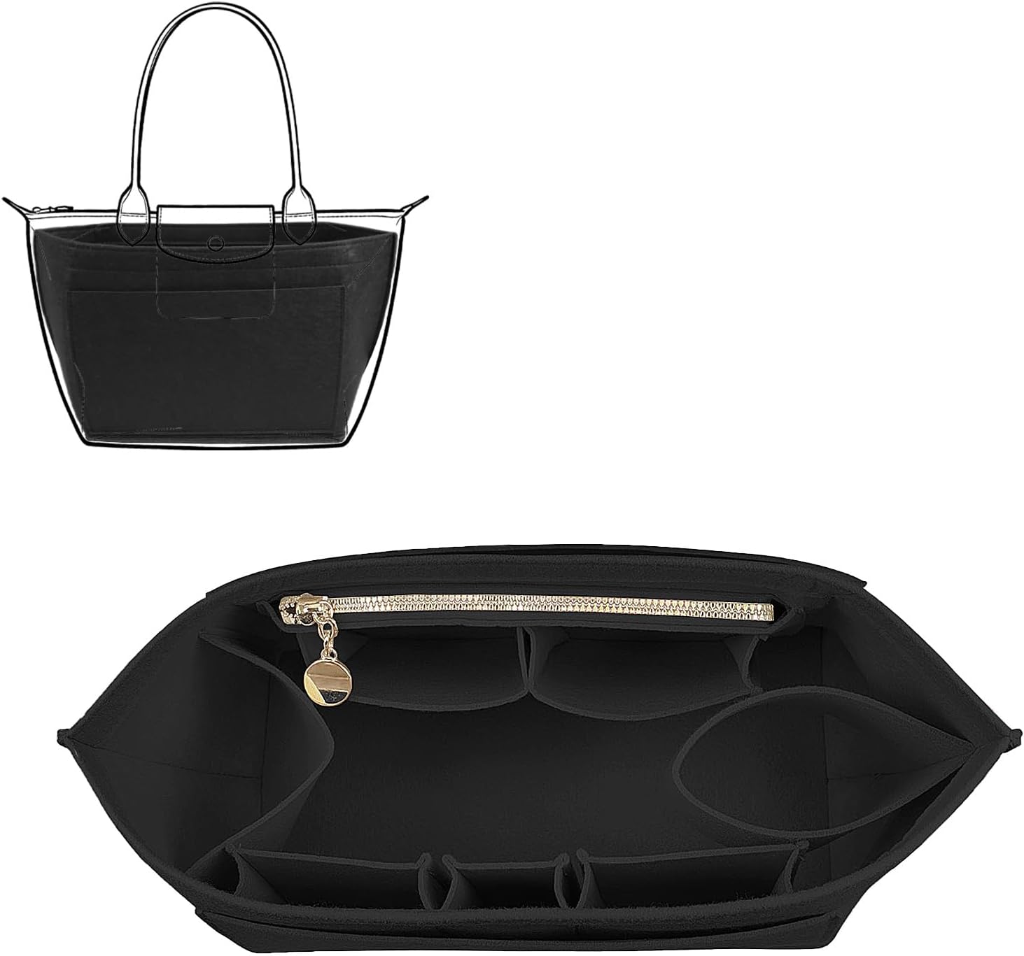 Lckaey Purse Organizer Insert for Longchamp Le Pliage, Premium Felt Bag HandBag Women, Organizer Insert Y30Black-M