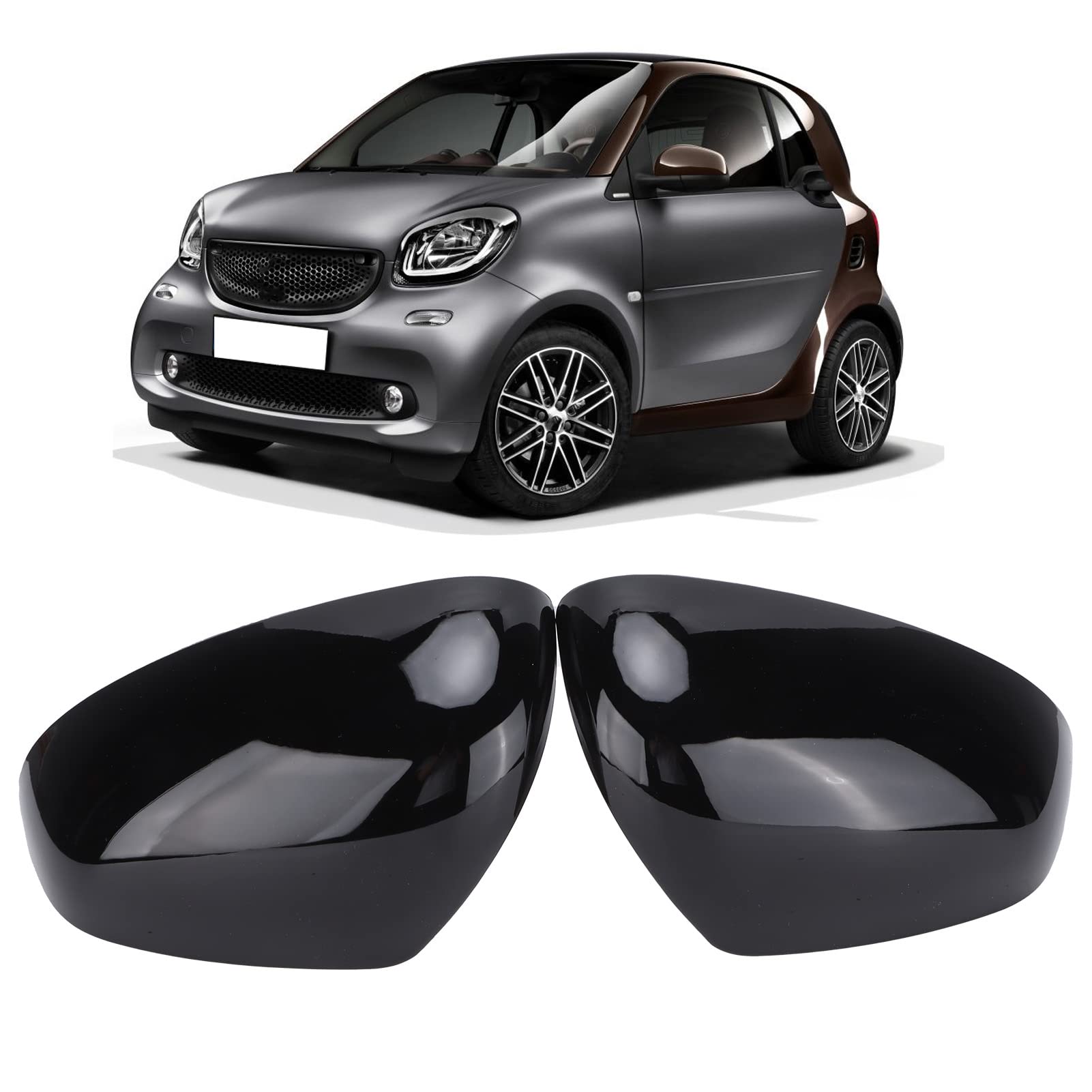 Coppia di Cappucci per Specchietti Retrovisori da Attaccare Sull'alloggiamento Protettivo di Ricambio per Smart Fortwo per Forfour 453 2015‑2021, Installazione Semplice (nero