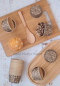 50'li Kraft Kahverengi Desenli, Muffin Kek Kalıbı, Kek Kapsülü Cupcake Kalıbı, Airfryer Uyumlu