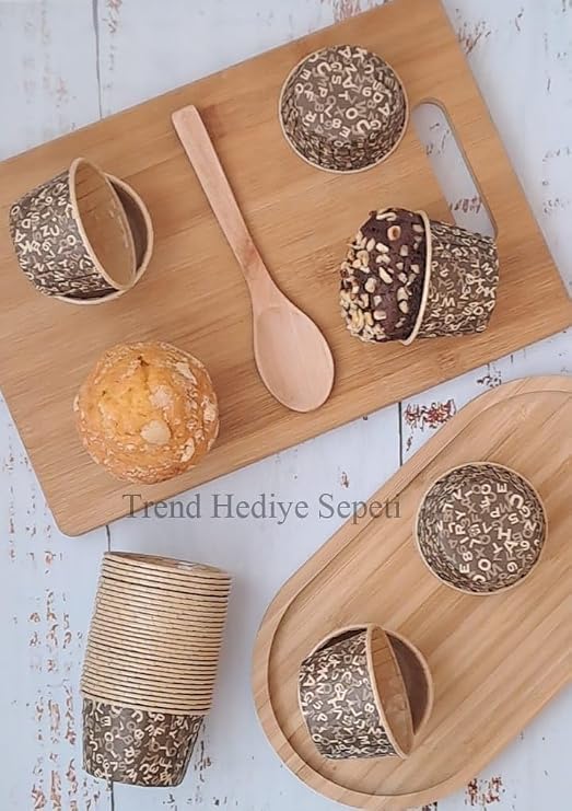 50'li Kraft Kahverengi Desenli, Muffin Kek Kalıbı, Kek Kapsülü Cupcake Kalıbı, Airfryer Uyumlu