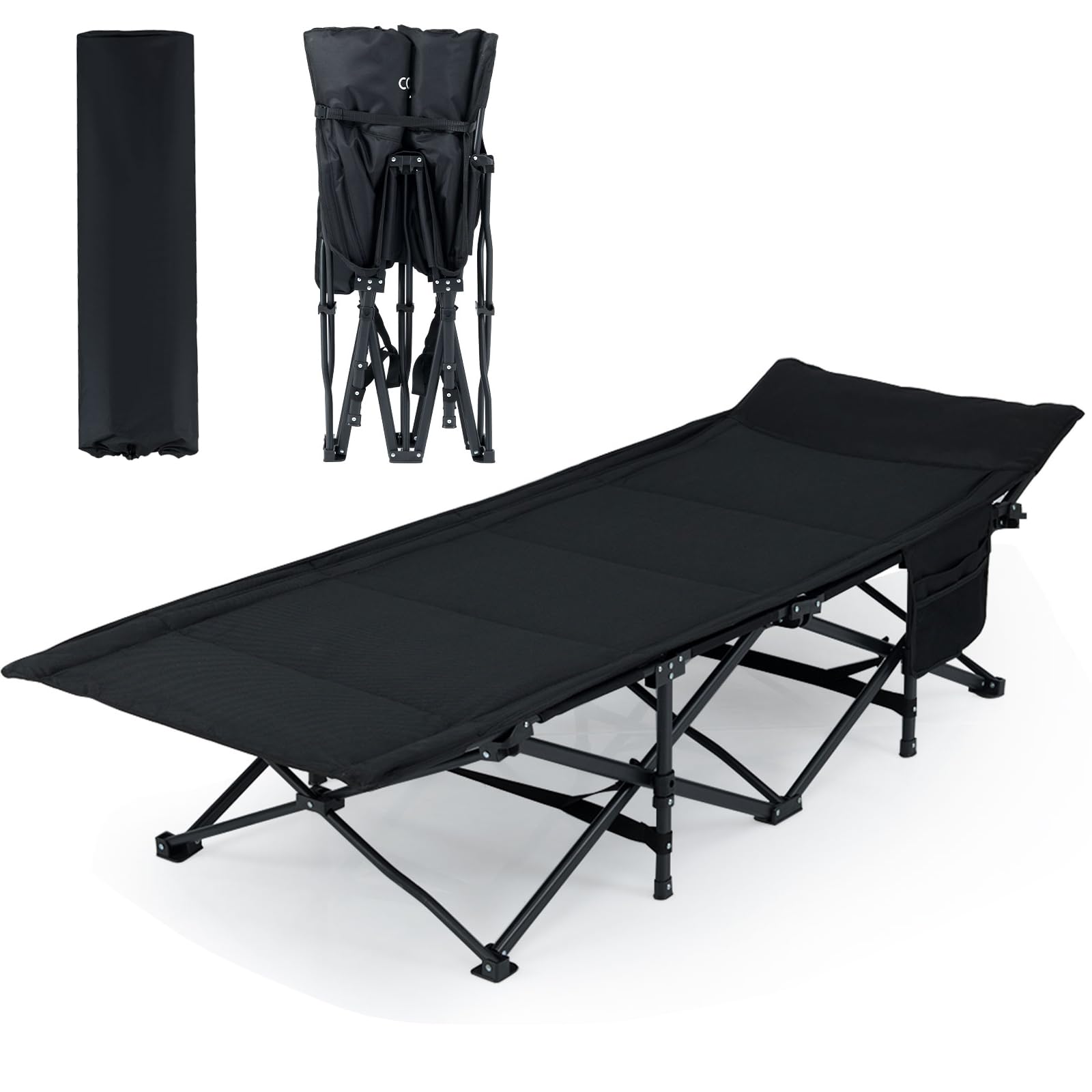 TANGZON Extra Wide Folding Camp Bed, Padded Camping Cot for Adults