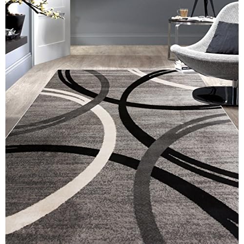 Rugshop Modern Wavy Circles Design Area Rug 6’6″ x 9′ Gray