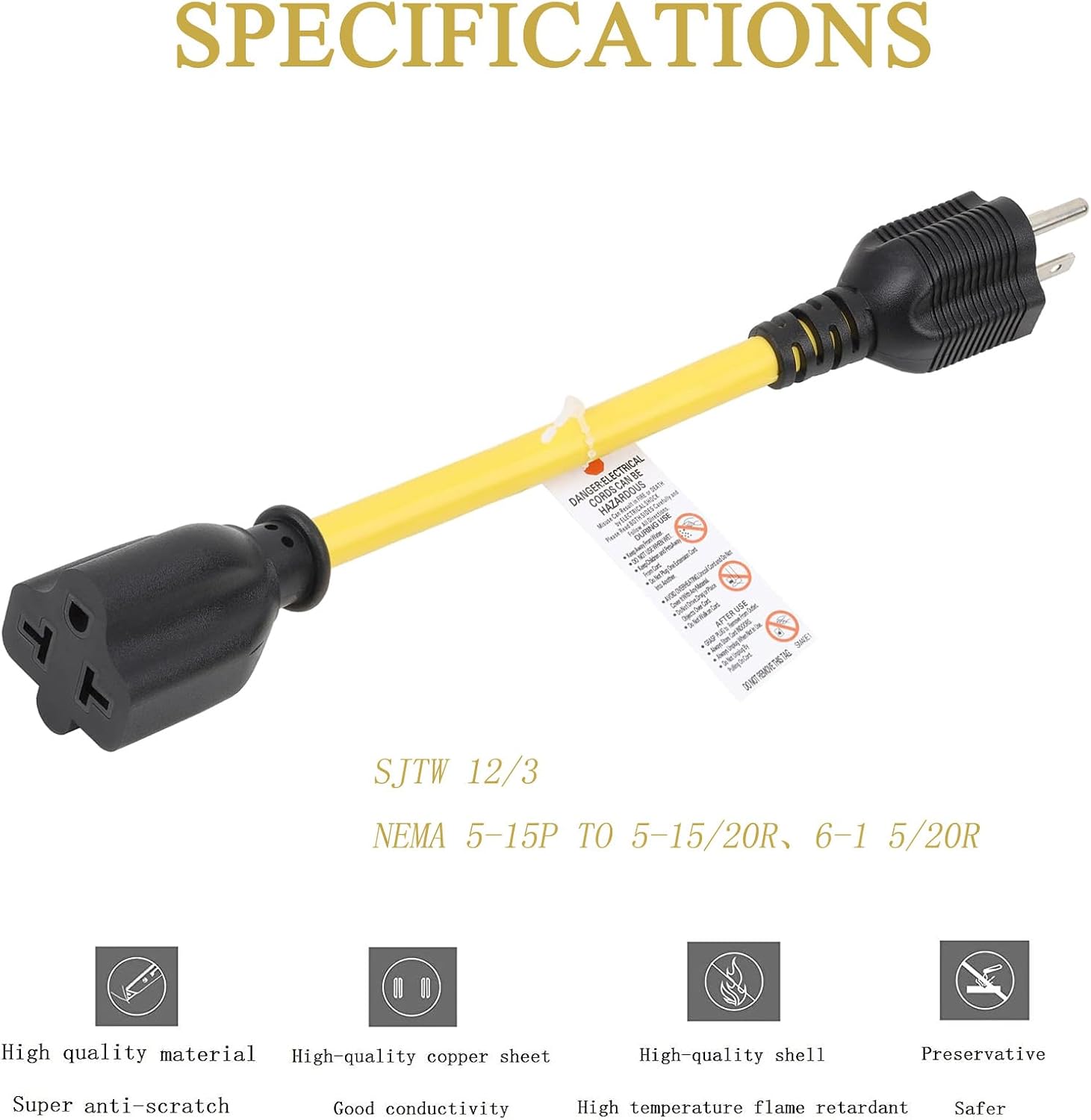 12AWG Heavy Duty Extender 15 Amp AC Plug to 20 Amp Adapter Cable 5-15P to 5-20R 5-15P to 6-15R 5-15P to 6-20R 4 in 1 AC 1FT Adapter 15A 125V to 20A 250V 15A 125V to 20A 250V Adapter Cable