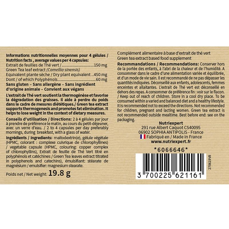NUTRI EXPERT – Thé Vert –– Aide au contrôle du poids – Brûle les graisses – Riche en caféine et antioxydants – Favorise le drainage - 100% extraits d’origine naturelle – Végan - Lot de 3 produits – Image 3