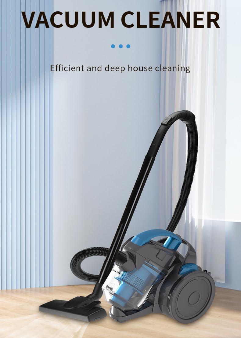 Aspirador cilíndrico Potente sin Bolsa de 2000 W, contenedor de Polvo fácil de vaciar, Compacto y portátil, Limpieza multisuperficie, Capacidad de 1,5 litros, para Uso doméstico, Piso, lechada