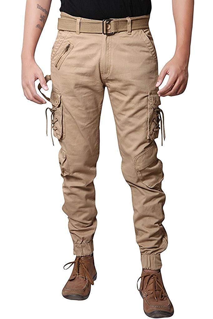Men's Cotton Solid Khakhi Relaxed Fit Zipper Dori Zipper Slim fit Cargo|Jogger Pants|Dori Zipper Slim fit Cargo - Size - 30 Beige-image-2