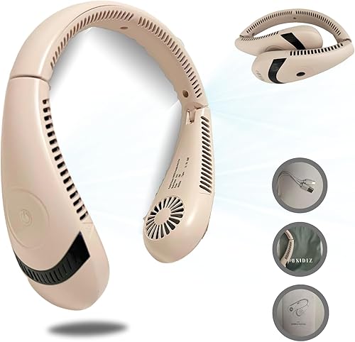 Ventilador de cuello sin aspas, 3 niveles de velocidad del viento, pantalla digital LED de 5000 mAh, ventilador personal de flujo de aire de
