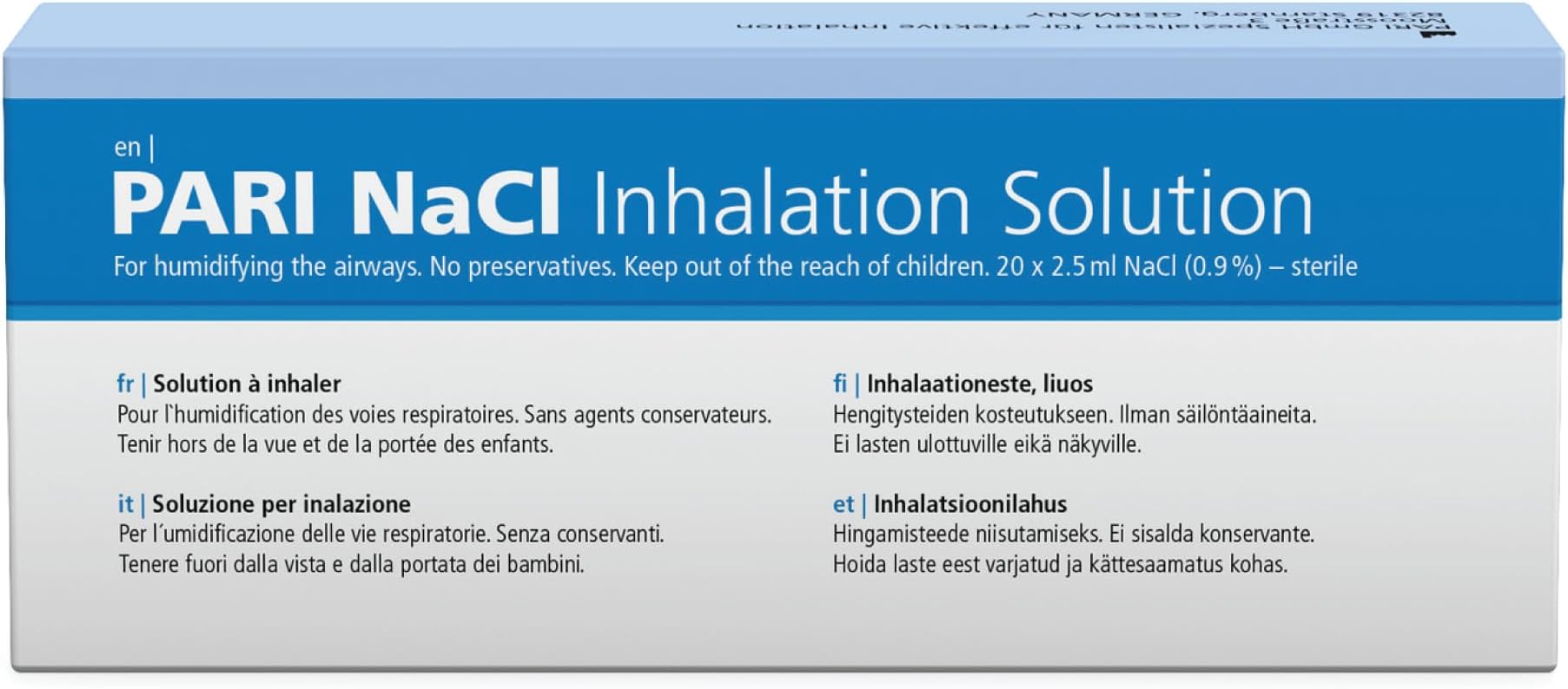 PARI NaCI 0.9 Saline Solution for Inhalation - 20 Pack - Soothing Isotonic Saline Solution for Nebulisers - Cold Prevention & Mucus Clearance - Sea Essence Airway Moisturisation - for All Ages