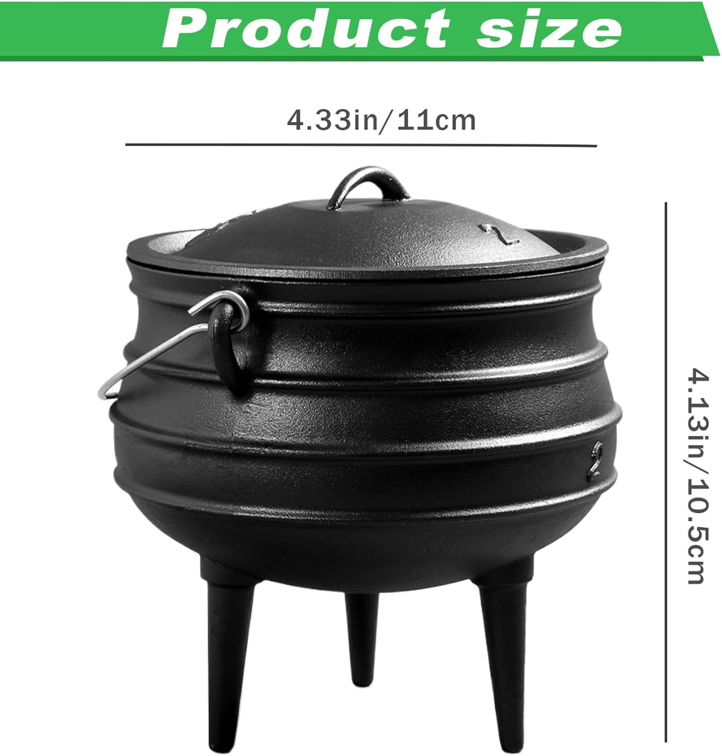 0.8L Cast Iron Cauldron with Lid & Handle, 3-Legged Simmer Pot for Fireplace Cooking & Halloween Decor, Mini Witch Cauldron for Incense, Potions, Party Display(Style 1)
