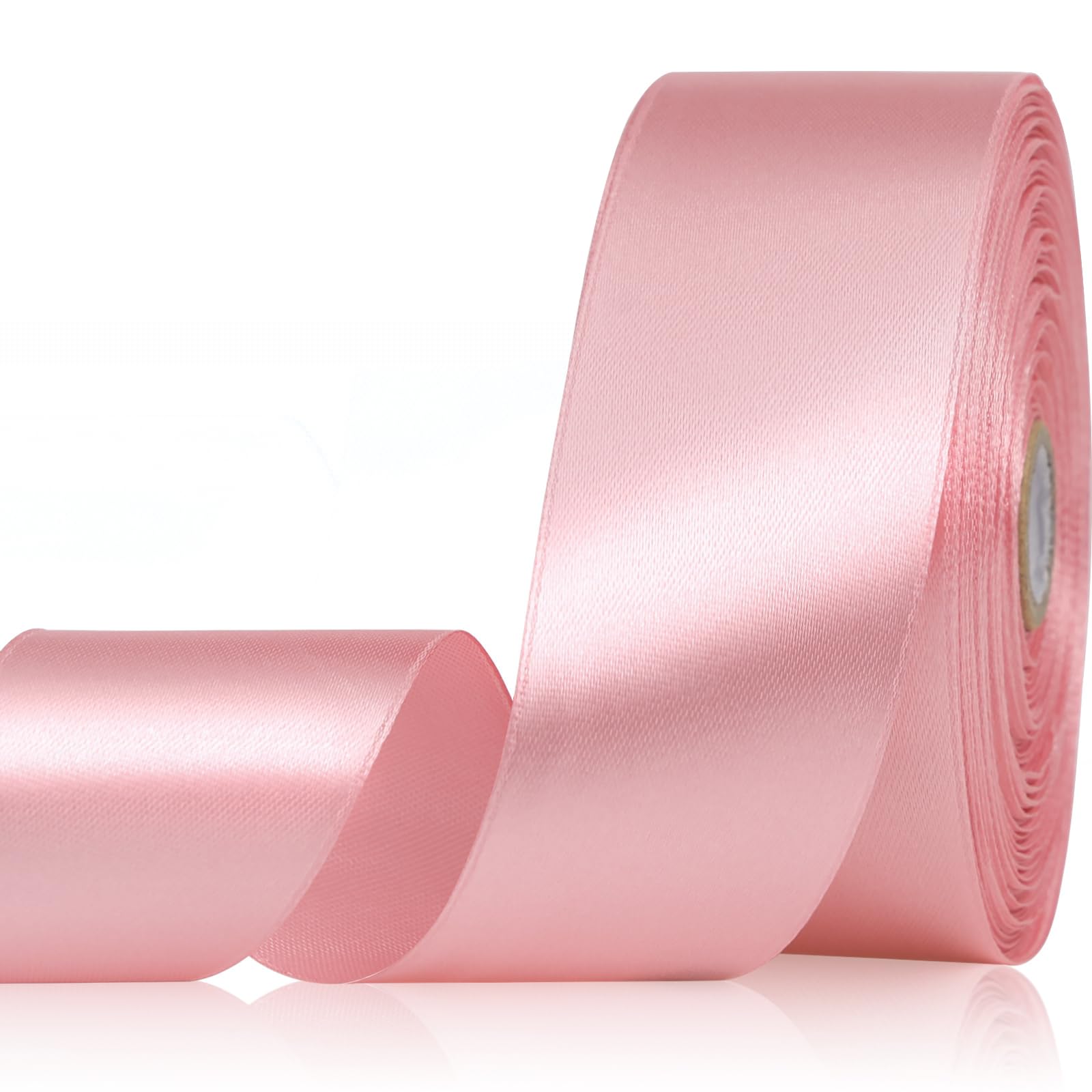Sagaat Rose Pink Ribbon 1-1/2 Inch 50 Yards, Rose Gold Solid Satin Ribbon for Flower Bouquet, Crafts, Gift Wrapping, Bridal Invitations, Hair,