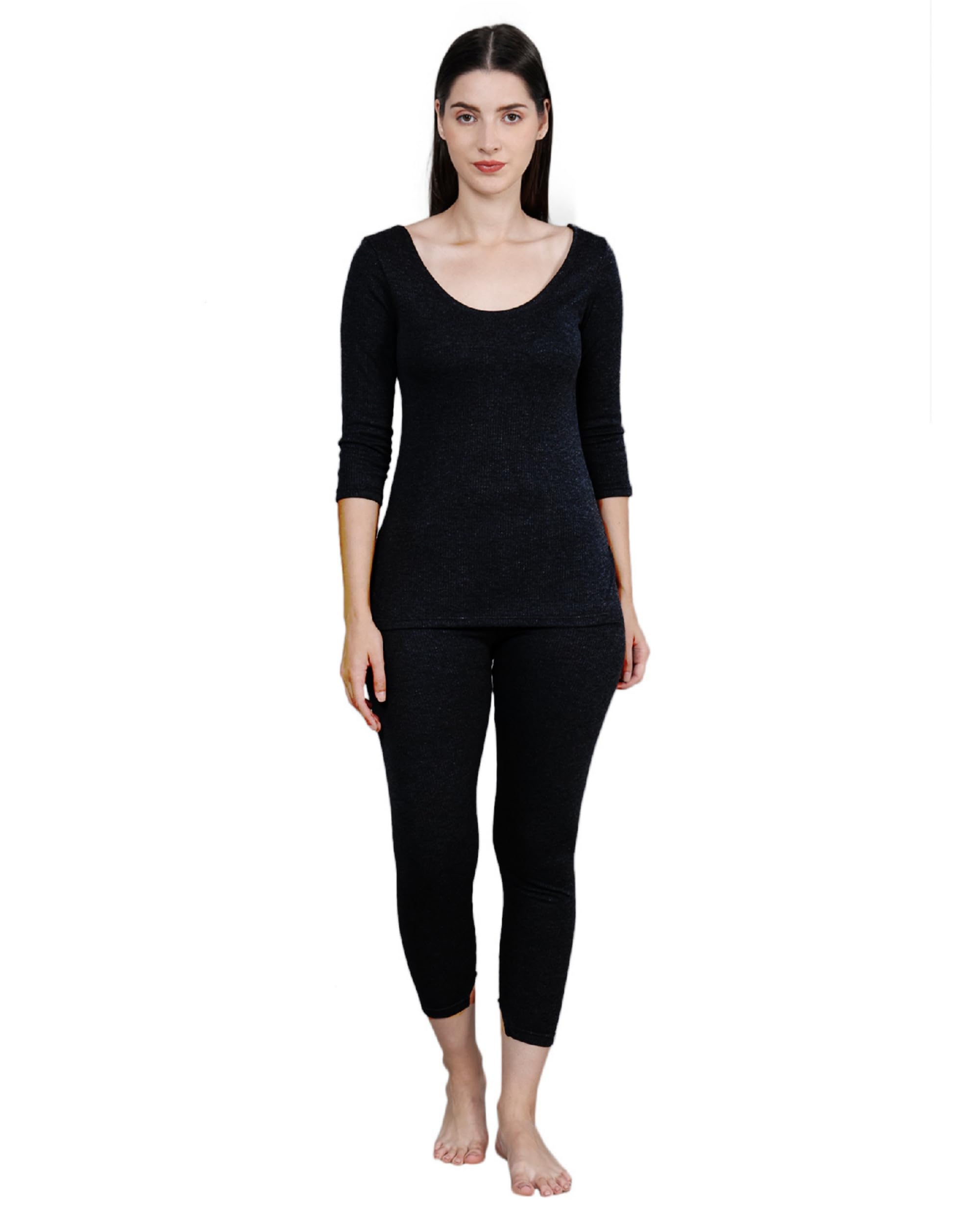 Womens Winter Wear 3/4th Sleeve Thermal Set | Top and Lower-image-26